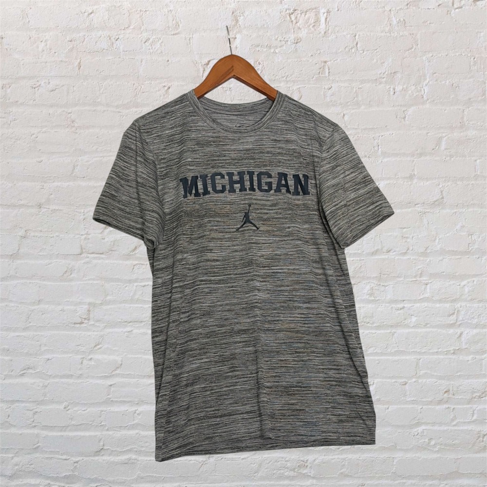 Jordan Michigan Wolverines Dri-FIT Grey Space Dye T-Shirt Small Jumpman NCAA